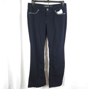 Jordache Womens 10 34x31 Navy Blue Bootcut Stretch Beaded Bedazzled Jeans